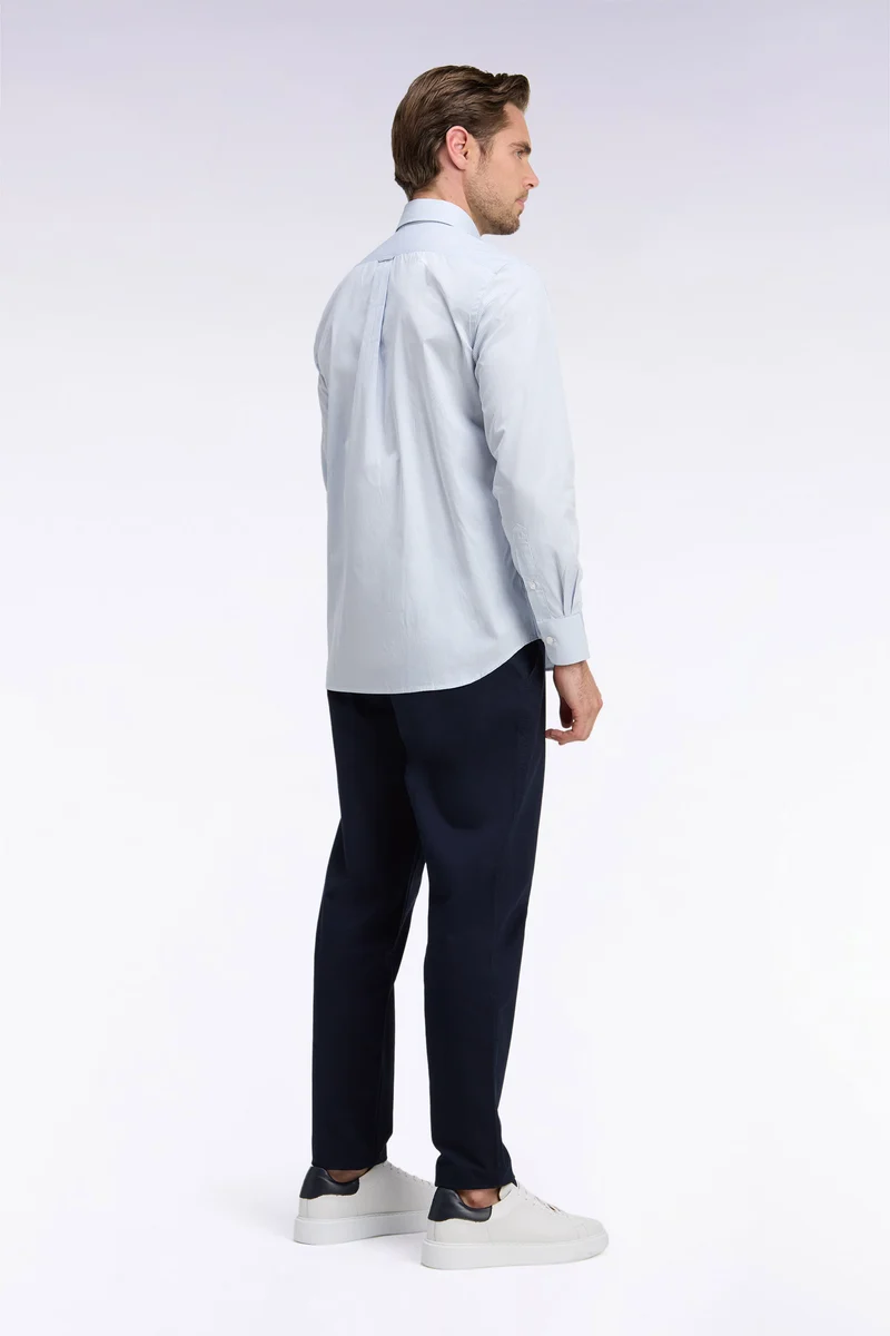 Pantalon chino sans plis en piqué de coton stretch marine coupe regular