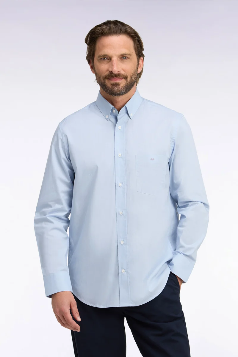 Chemise en coton ciel à détails micromotifs coupe droite