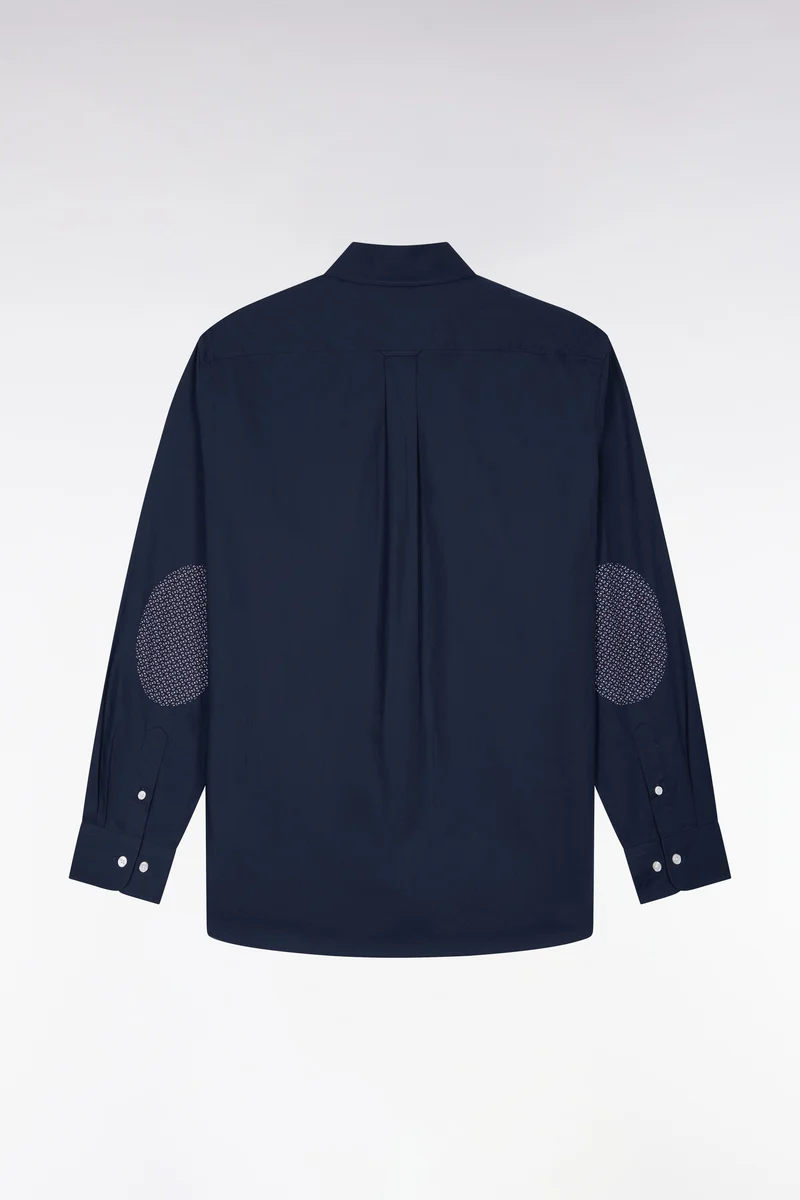 Chemise en coton marine à détails micromotifs coupe droite