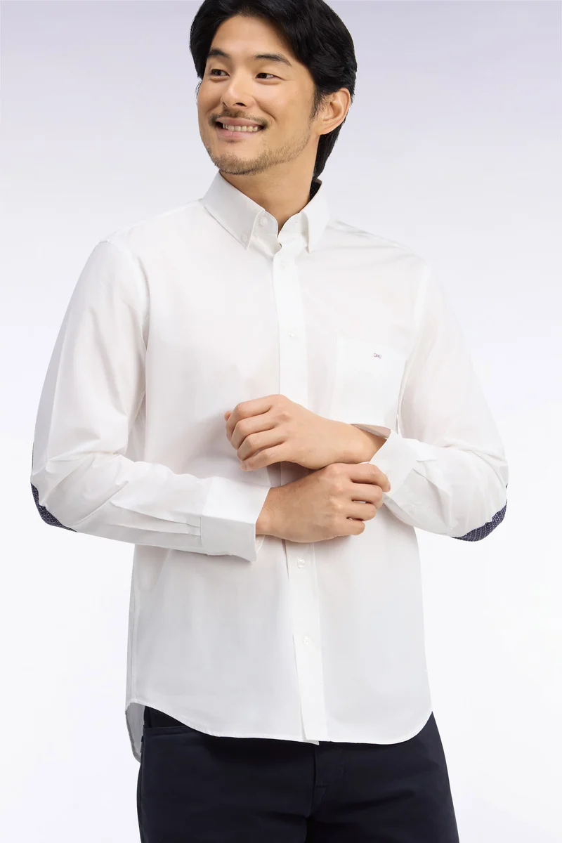 Chemise en coton blanc à détails micromotifs coupe droite