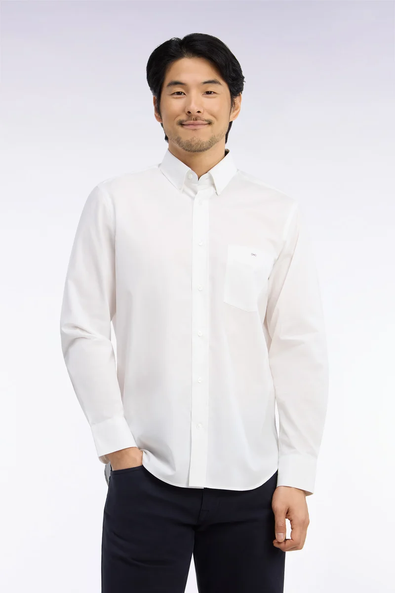 Chemise en coton blanc à détails micromotifs coupe droite