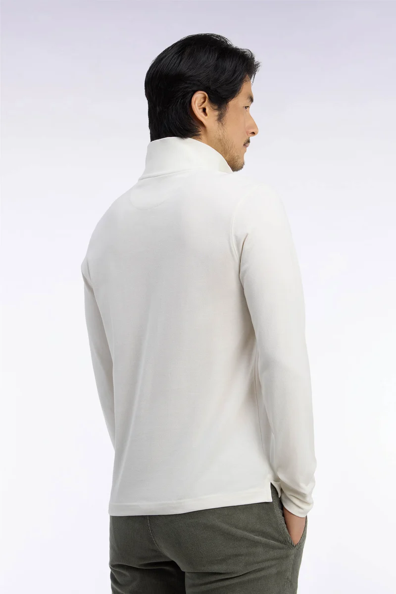 Polo manches longues en coton Pima écru coupe droite