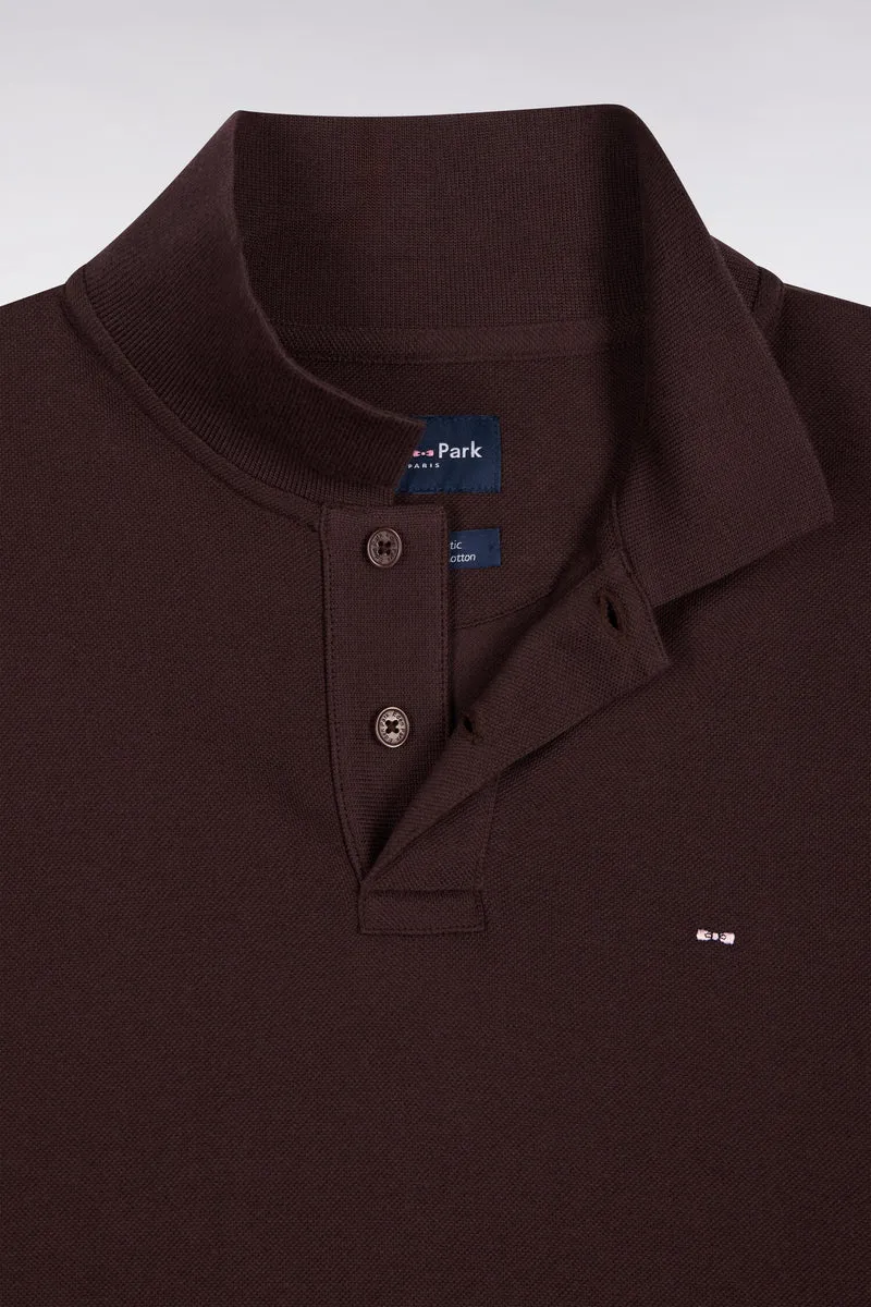 Polo manches longues en coton Pima marron coupe droite