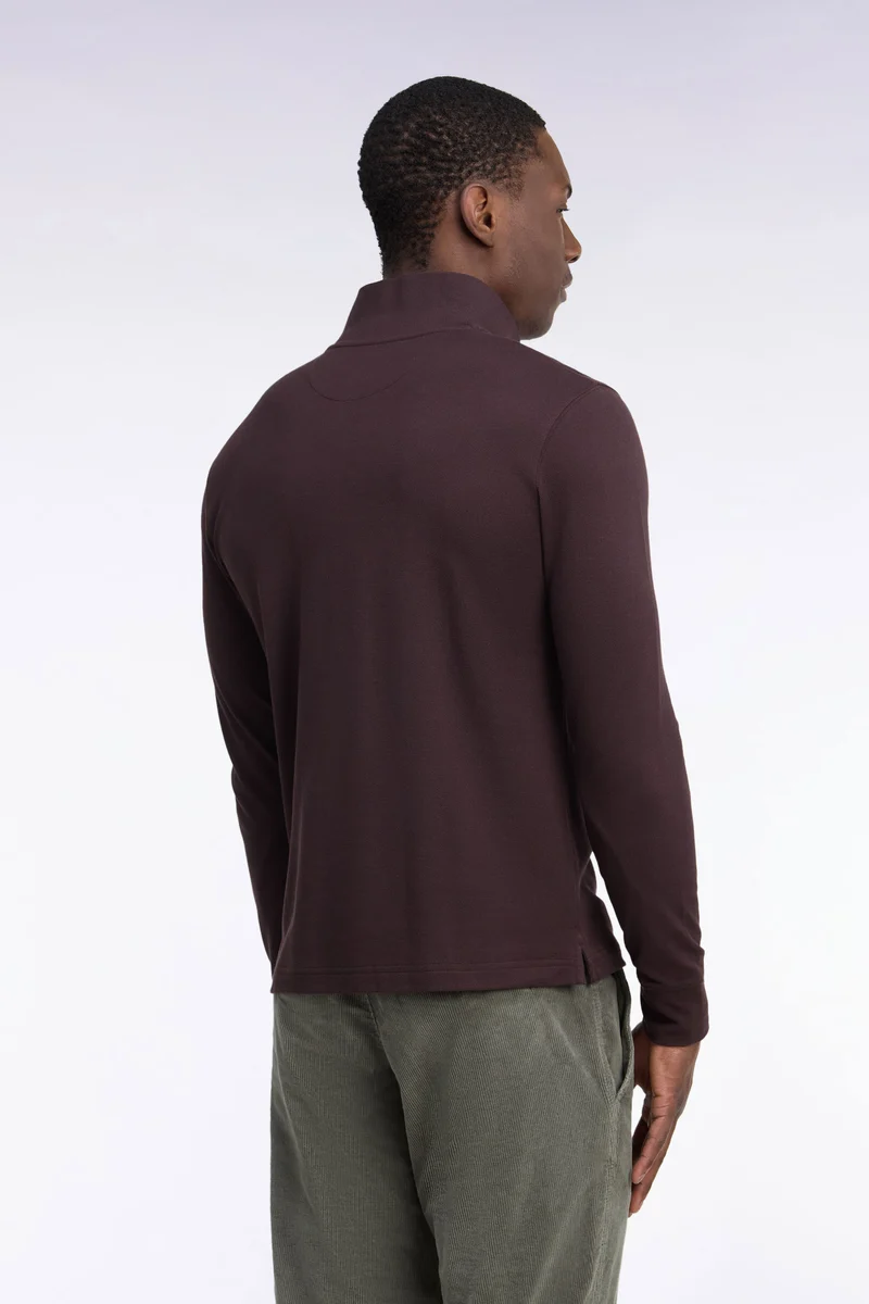 Polo manches longues en coton Pima marron coupe droite