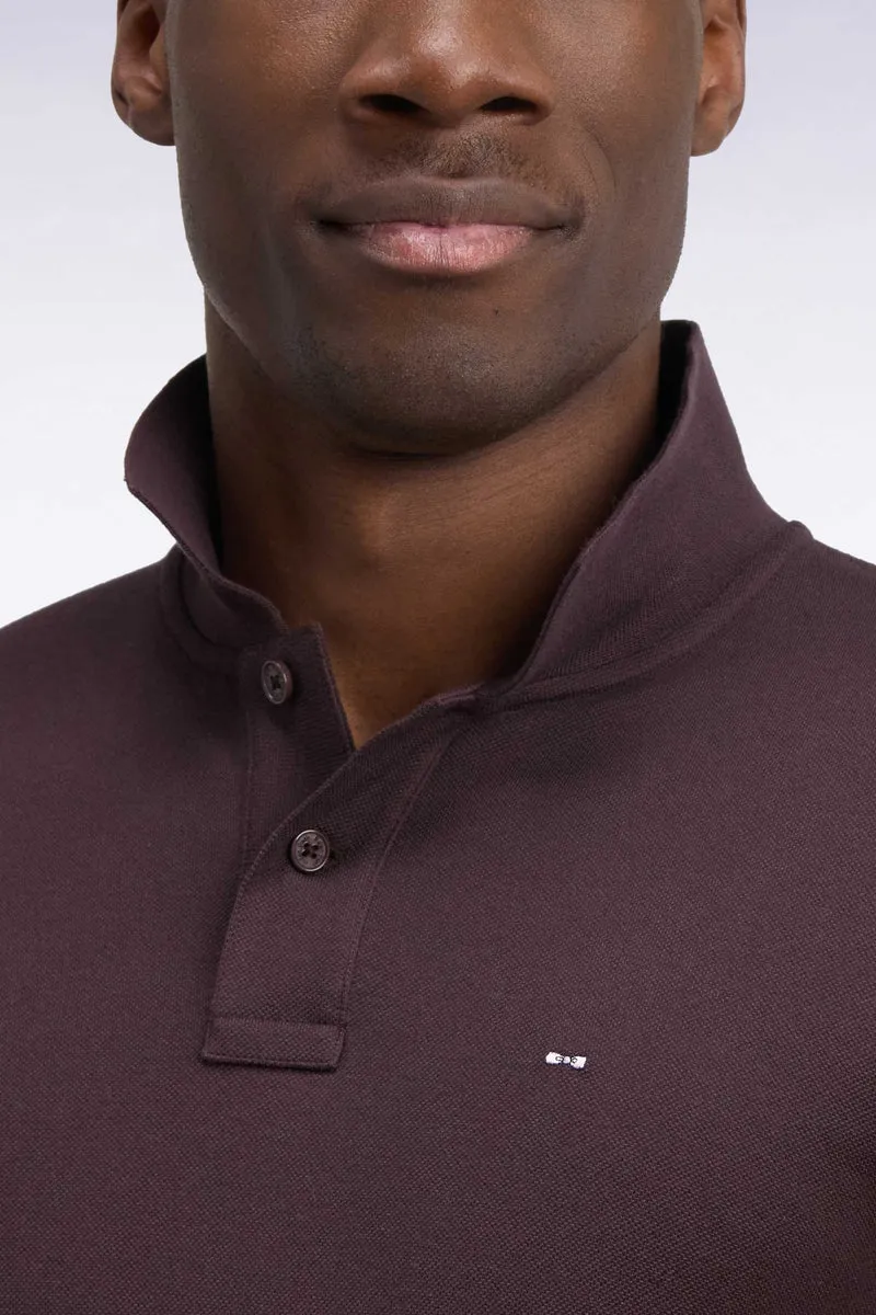 Polo manches longues en coton Pima marron coupe droite