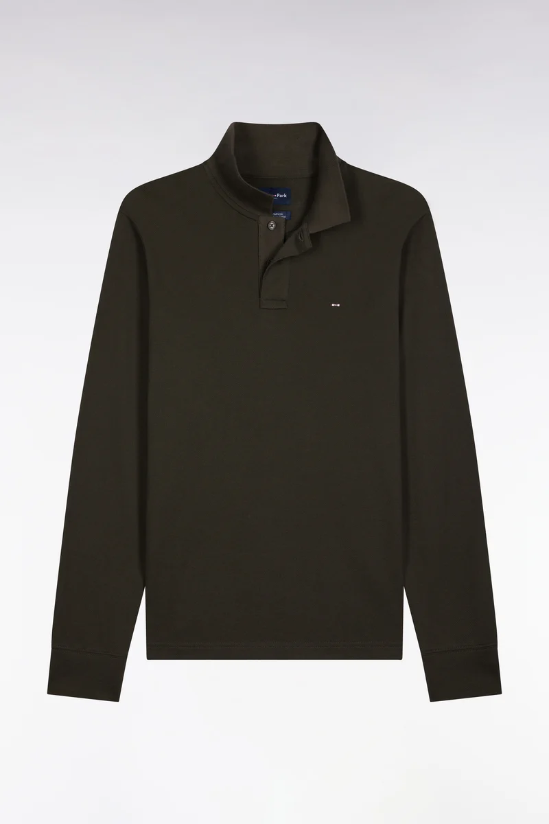 Polo manches longues en coton Pima kaki coupe droite