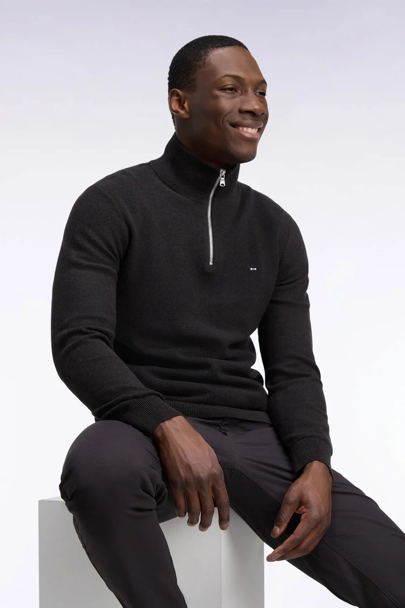 Pull col camionneur en coton marron coupe droite