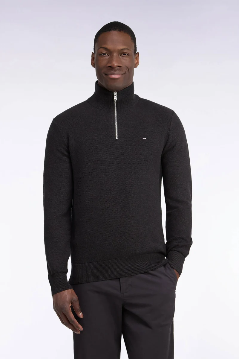 Pull col camionneur en coton marron coupe droite