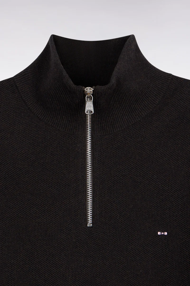 Pull col camionneur en coton marron coupe droite