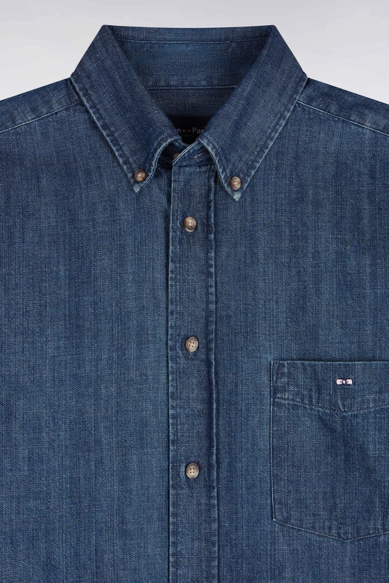 Chemise en coton denim brut coupe droite
