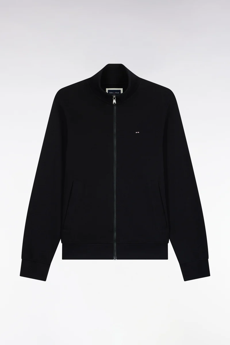 Sweatshirt zippé en molleton coton noir coupe droite