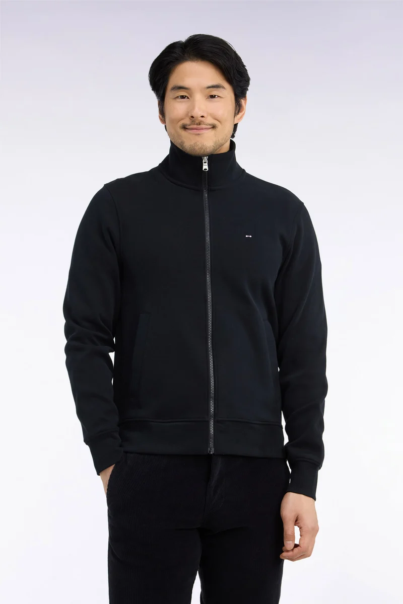 Sweatshirt zippé en molleton coton noir coupe droite