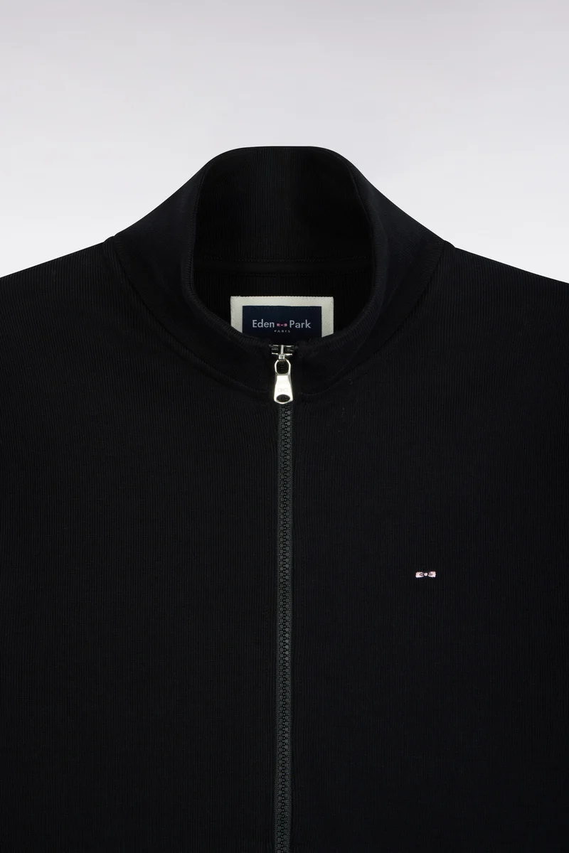 Sweatshirt zippé en molleton coton noir coupe droite