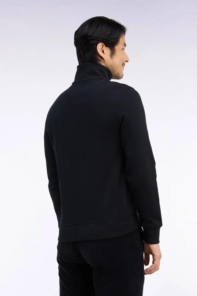 Sweatshirt zippé en molleton coton noir coupe droite
