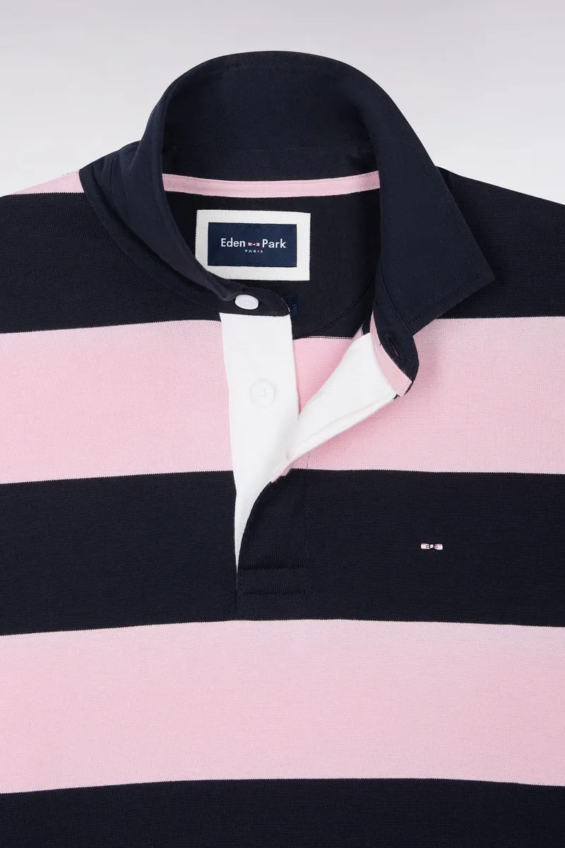 Maillot manches longues en coton rayé rose et marine coupe droite