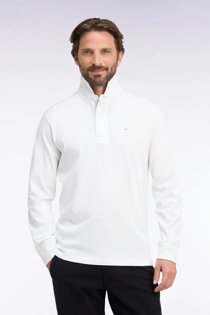 Maillot manches longues en coton Pima blanc coupe droite