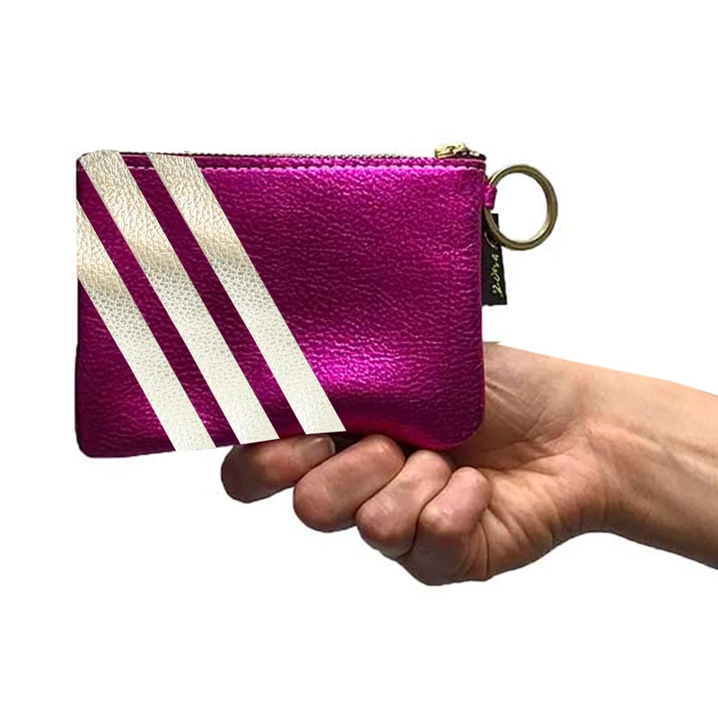 The Kara Wallet: 3 Side Stripes: Platinum w/Gold Stripes / Lobster