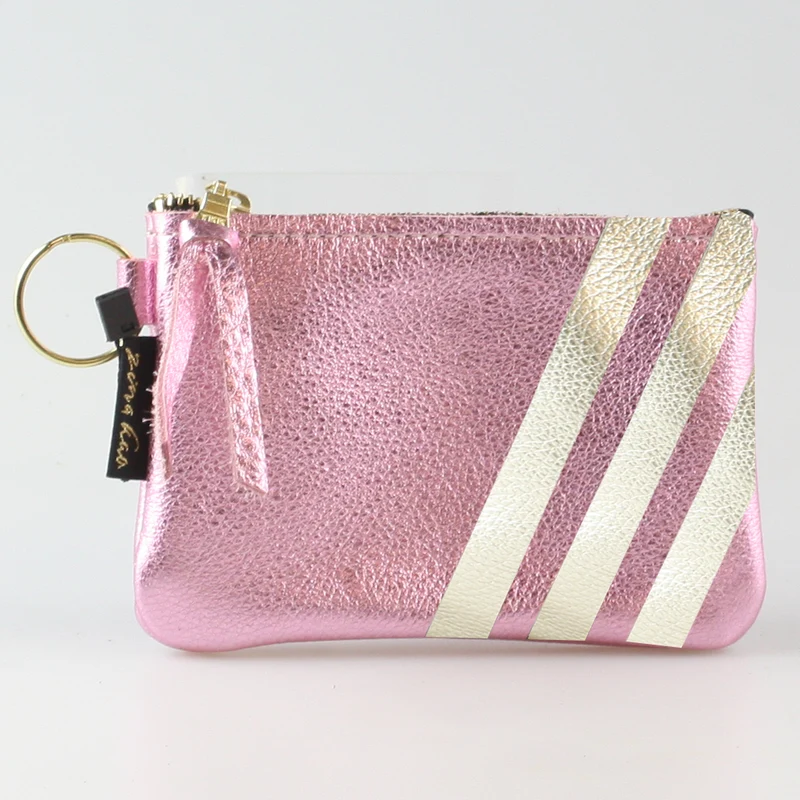 The Kara Wallet: 3 Side Stripes: Platinum w/Gold Stripes / Lobster