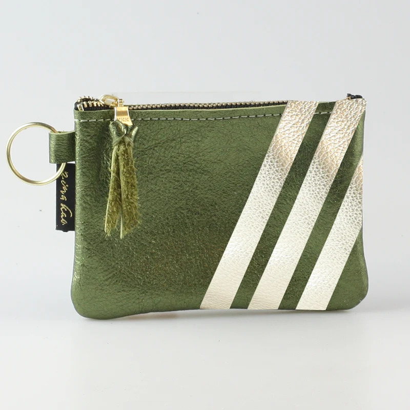 The Kara Wallet: 3 Side Stripes: Gold w/Platinum Stripes / Lobster
