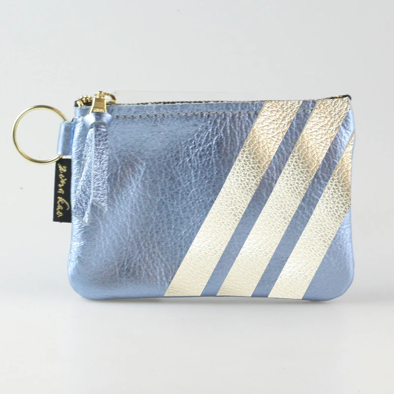 The Kara Wallet: 3 Side Stripes: Jet w/Platinum Stripes / Lobster