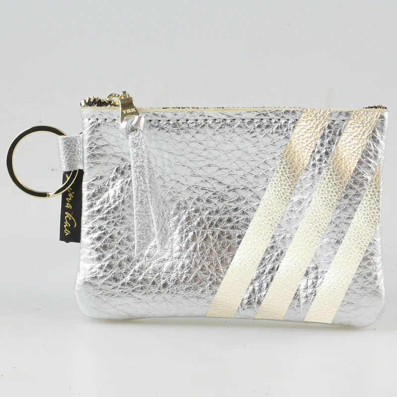 The Kara Wallet: 3 Side Stripes: Jet w/Platinum Stripes / Lobster