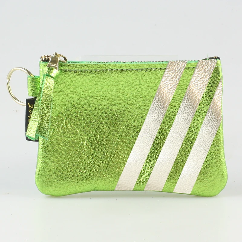 The Kara Wallet: 3 Side Stripes: Jet w/Platinum Stripes / Lobster
