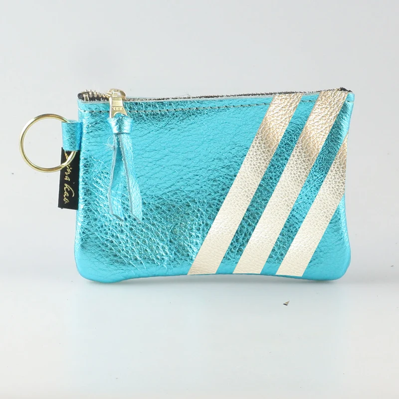 The Kara Wallet: 3 Side Stripes: Jet w/Platinum Stripes / Lobster