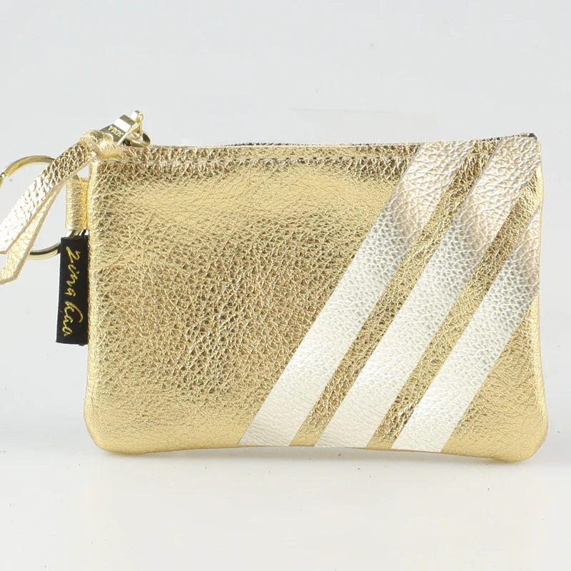 The Kara Wallet: 3 Side Stripes: Jet w/Platinum Stripes / Lobster