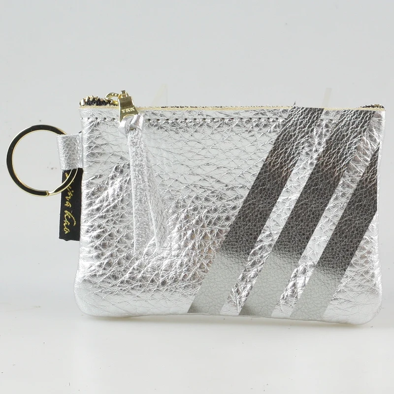 The Kara Wallet: 3 Side Stripes: Jet w/Platinum Stripes / Lobster