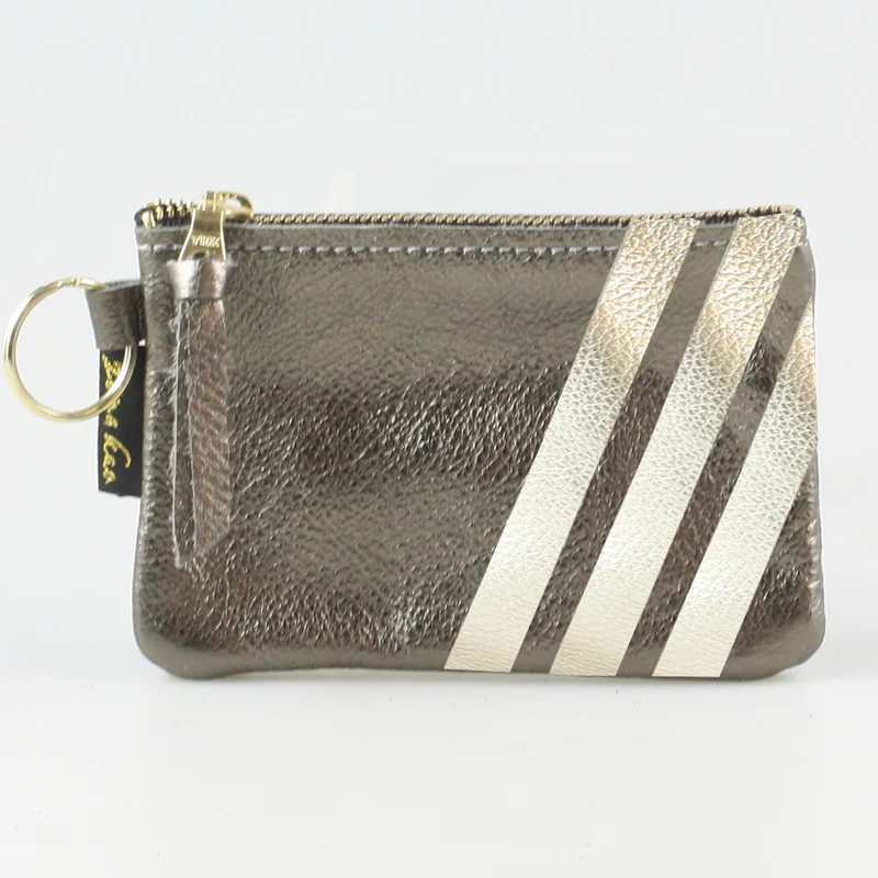 The Kara Wallet: 3 Side Stripes: Pewter w/ Platinum Stripes / Lobster