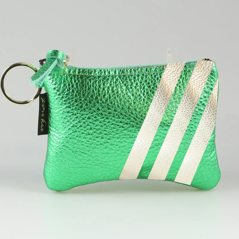 The Kara Wallet: 3 Side Stripes: Pewter w/ Platinum Stripes / Lobster
