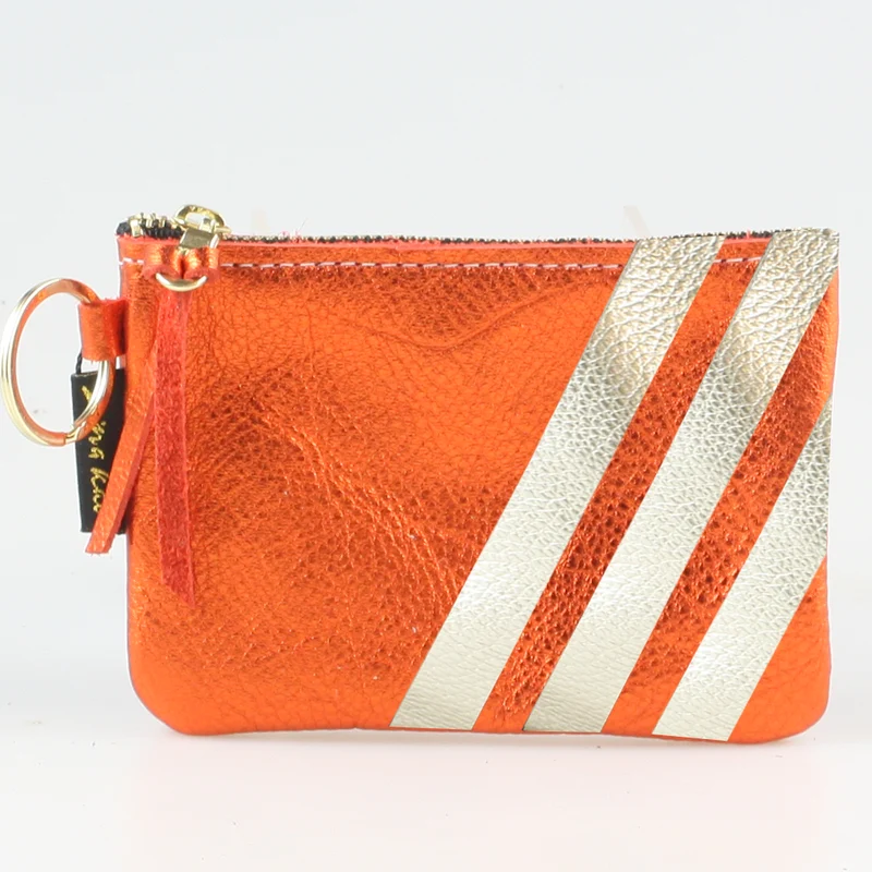 The Kara Wallet: 3 Side Stripes: Pewter w/ Platinum Stripes / Lobster