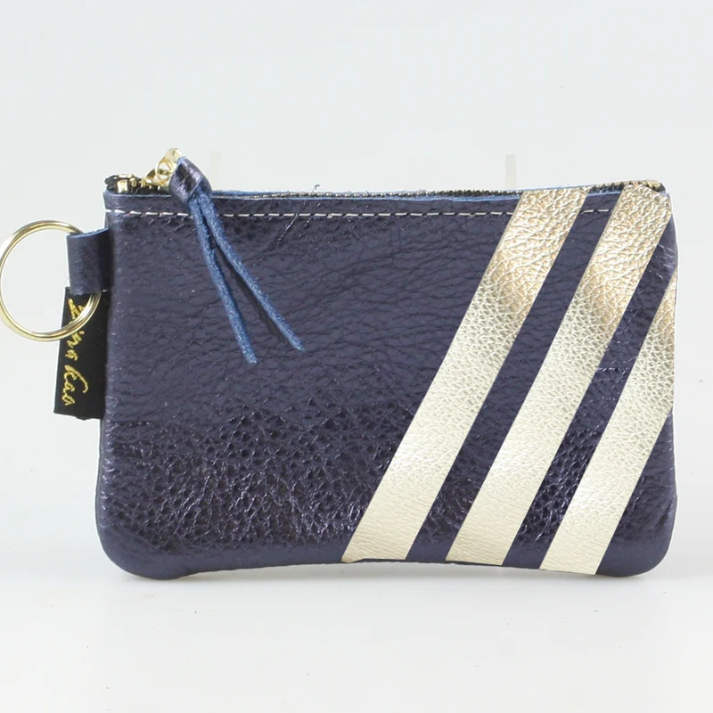The Kara Wallet: 3 Side Stripes: Pewter w/ Platinum Stripes / Lobster