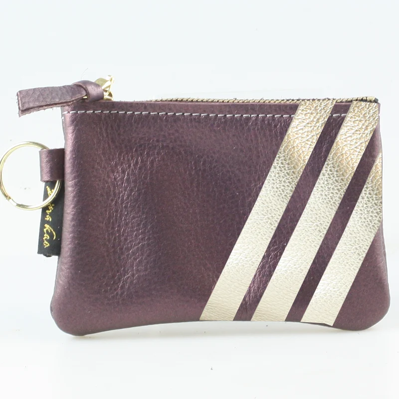 The Kara Wallet: 3 Side Stripes: Pewter w/ Platinum Stripes / Lobster