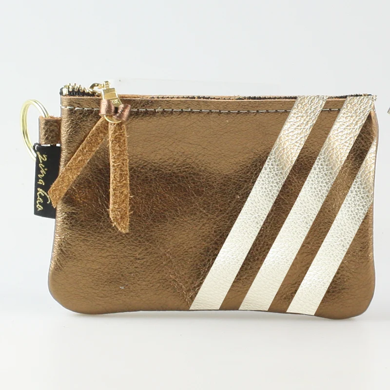 The Kara Wallet: 3 Side Stripes: Pewter w/ Platinum Stripes / Lobster