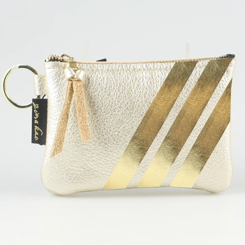 The Kara Wallet: 3 Side Stripes: Pewter w/ Platinum Stripes / Lobster