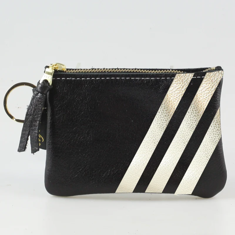 The Kara Wallet: 3 Side Stripes: Pewter w/ Platinum Stripes / Lobster