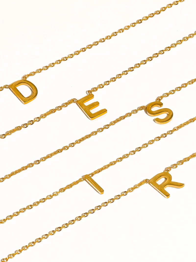 Desir 18K Gold Non-Tarnish Petite Classic Letter Necklace: Yellow Gold / D