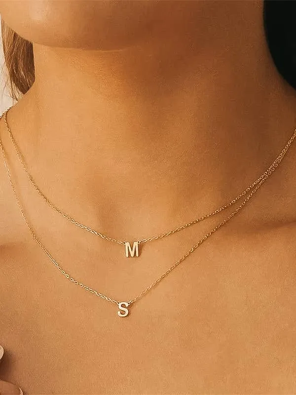 Desir 18K Gold Non-Tarnish Petite Classic Letter Necklace: Yellow Gold / D