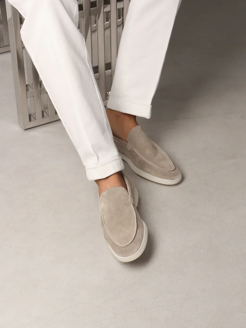 Mocassins de Yacht en daim gris clair pour hommes