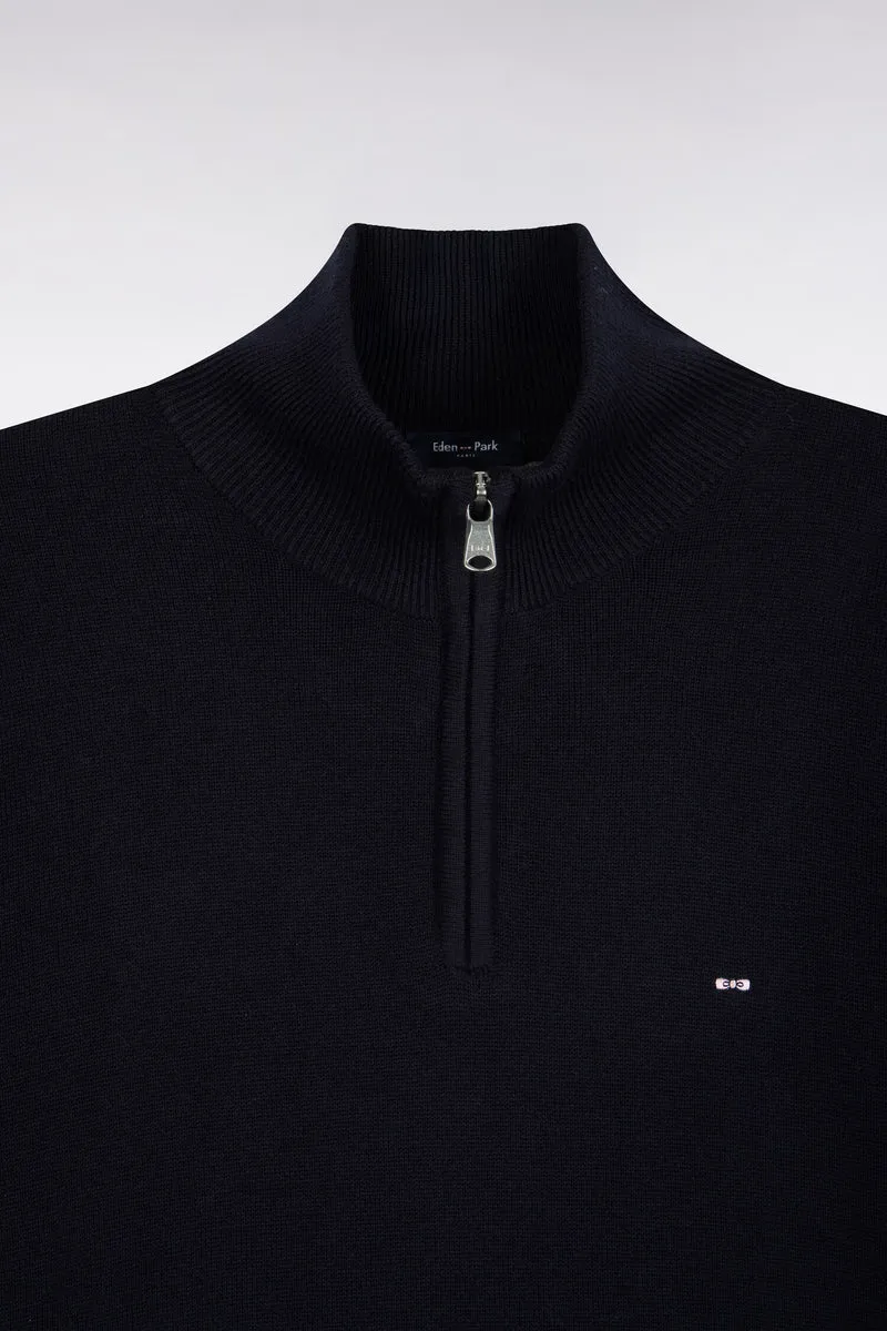Pull col camionneur en laine et coton marine coupe droite
