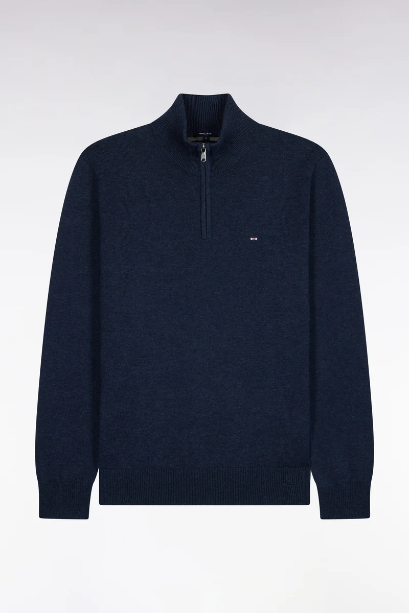Pull col camionneur en laine et coton bleu coupe droite