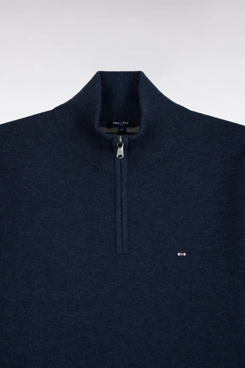 Pull col camionneur en laine et coton bleu coupe droite