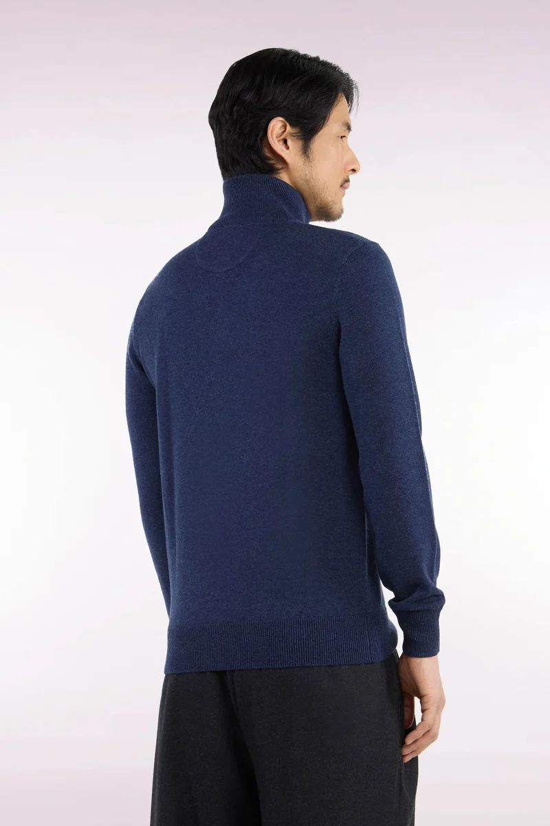 Pull col camionneur en laine et coton bleu coupe droite