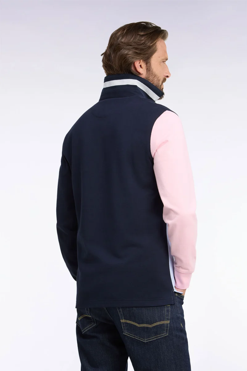 Maillot manches longues coupé cousu en jersey de coton marine brodé