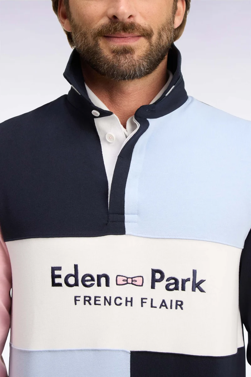 Maillot manches longues coupé cousu en jersey de coton marine brodé