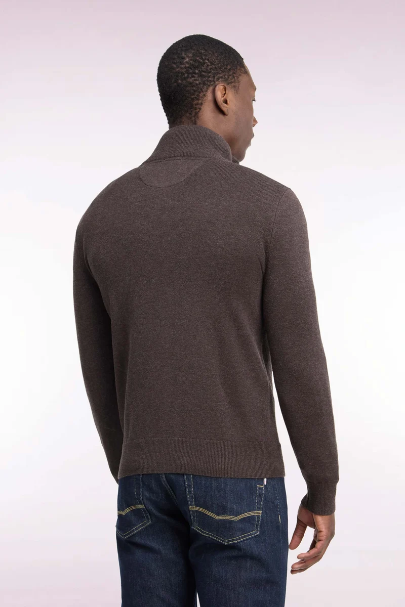 Pull col camionneur en laine et coton marron coupe droite
