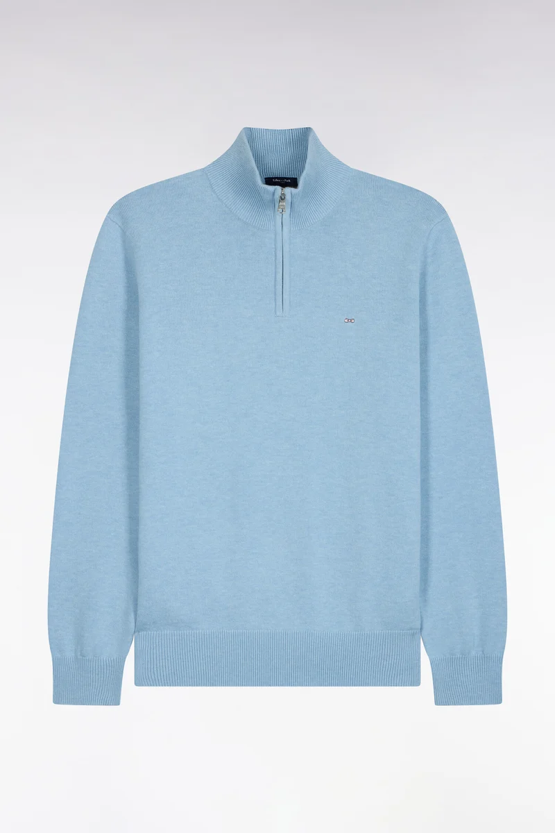 Pull col camionneur en laine et coton ciel coupe droite