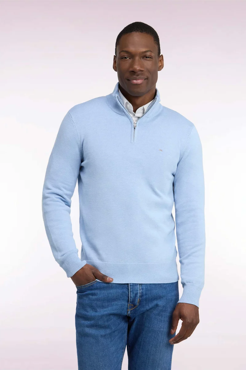 Pull col camionneur en laine et coton ciel coupe droite