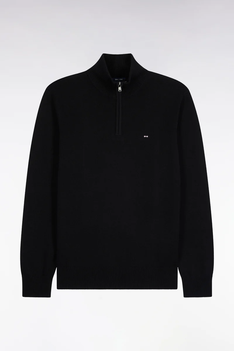 Pull col camionneur en laine et coton noir coupe droite